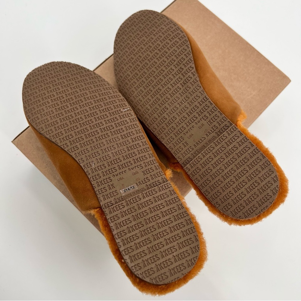 NWT TKEES Ines Shearling Camel Sandal Flats US 9 EU 40 Loafers Suede Mules Tan - Picture 7 of 10